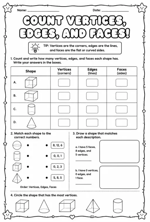 Count vertices, edges, and faces