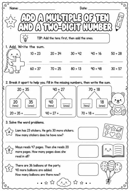 Add a multiple of ten and a two-digit number