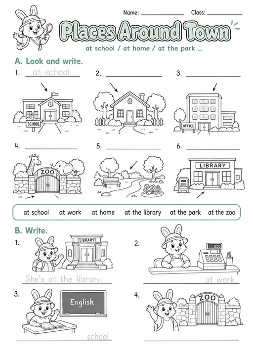 Places Around Town | Grades 2-3 Vocabulary Worksheet
