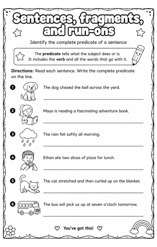 Identify the complete predicate of a sentence
