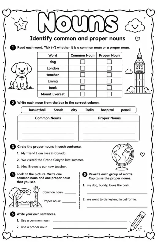 Identify common and proper nouns