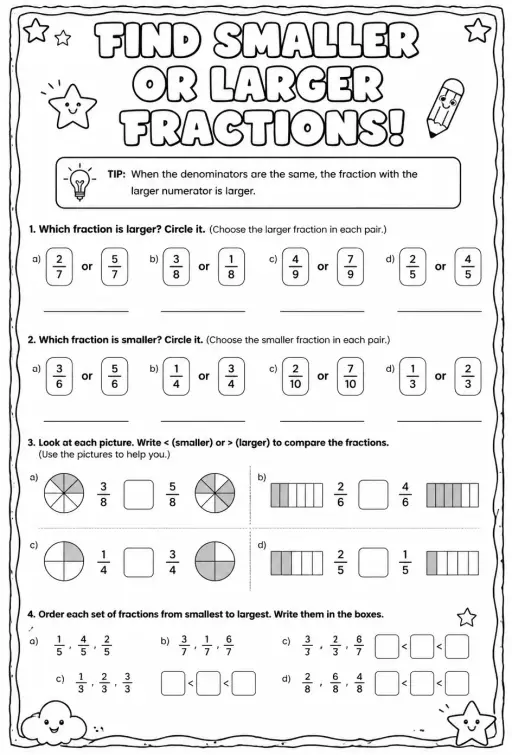 Find smaller or larger fractions