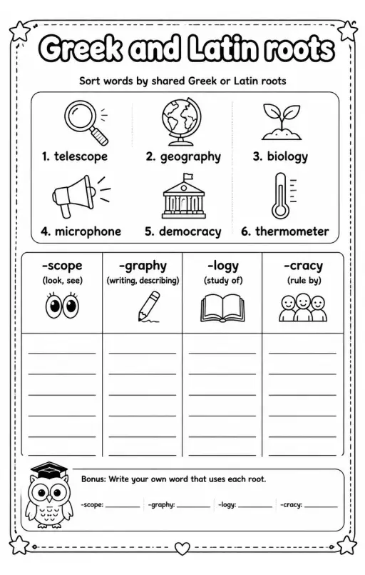 Sort words by shared Greek or Latin roots