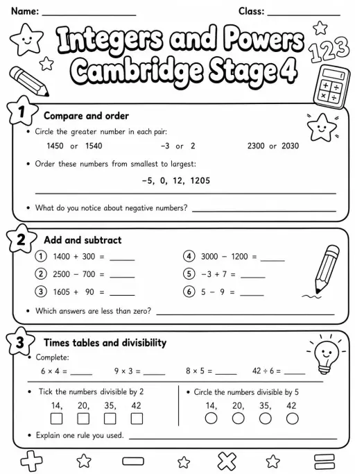 Integers and Powers Cambridge Stage 4