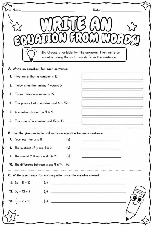 Write an equation from words