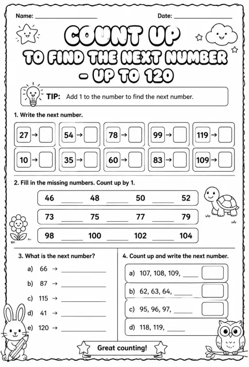 Count up to find the next number - up to 120