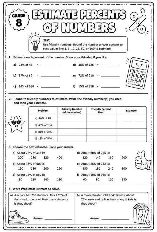Estimate percents of numbers