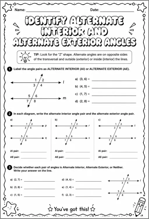 Identify alternate interior and alternate exterior angles
