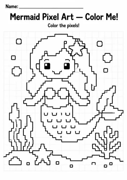 Mermaid Pixel Art Coloring Page
