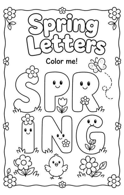 Spring Letters Coloring Page