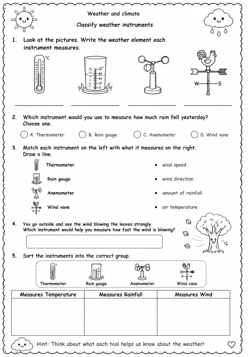 Classify weather instruments