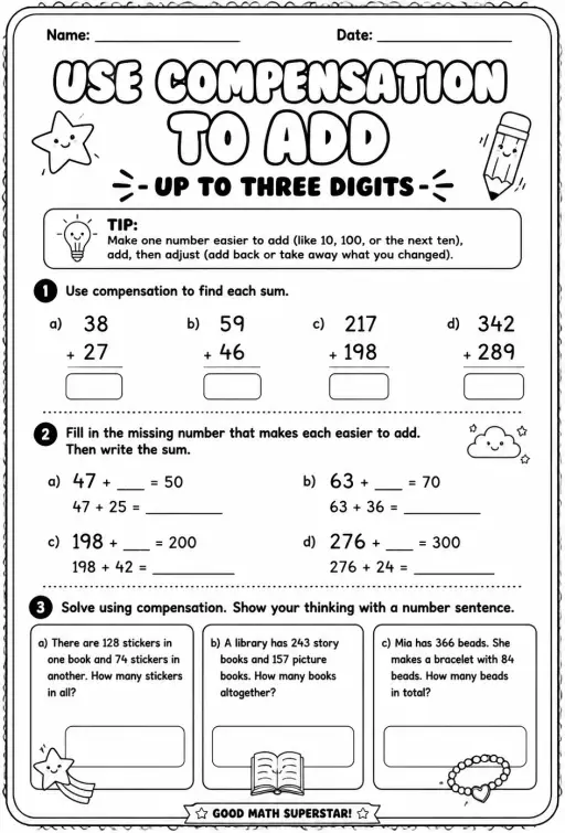 Use compensation to add - up to three digits