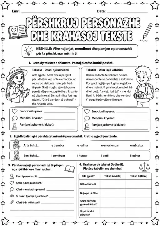 Përshkruaj personazhe dhe krahasoj tekste