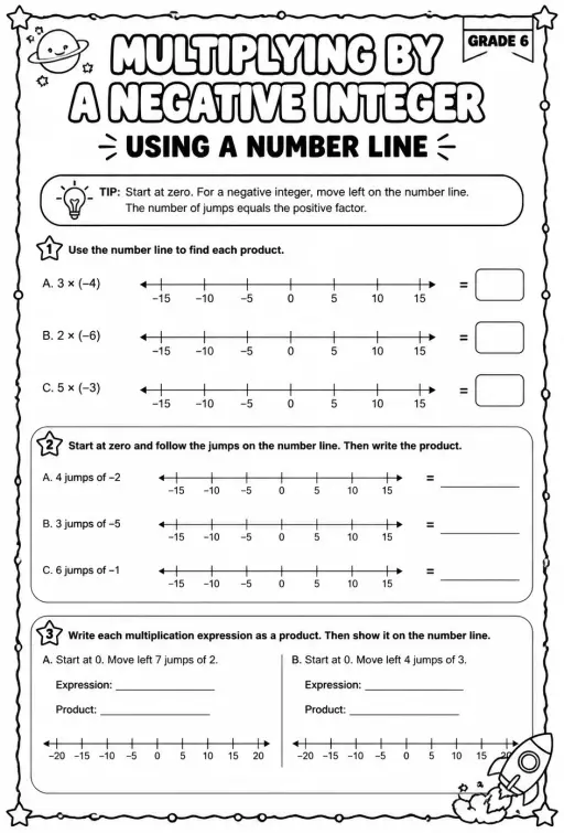 Understand multiplying by a negative integer using a number line