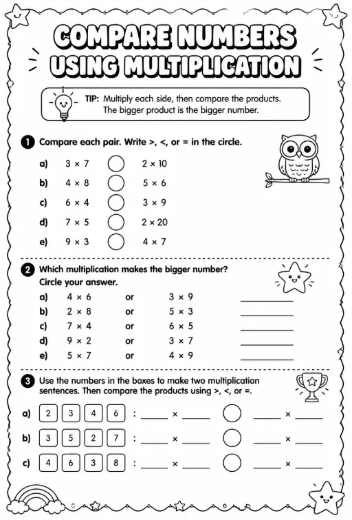 Compare numbers using multiplication