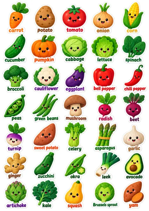 Vegetable Garden Assortment English Vocabulary Stickers preview