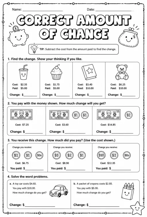 Correct amount of change