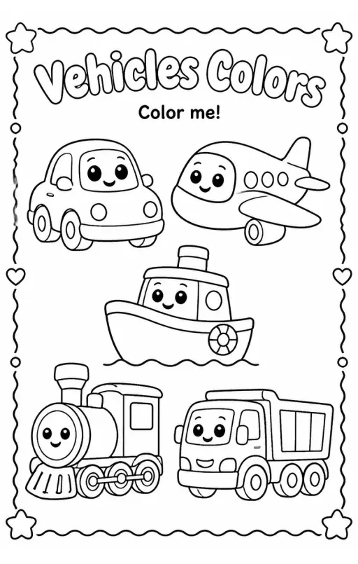 Vehicles Colors Coloring Page