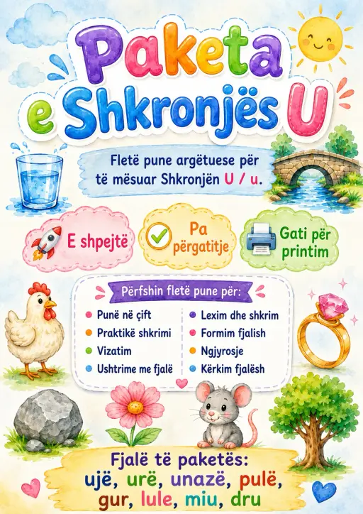 Albanian Letter U Phonics Worksheets Pack