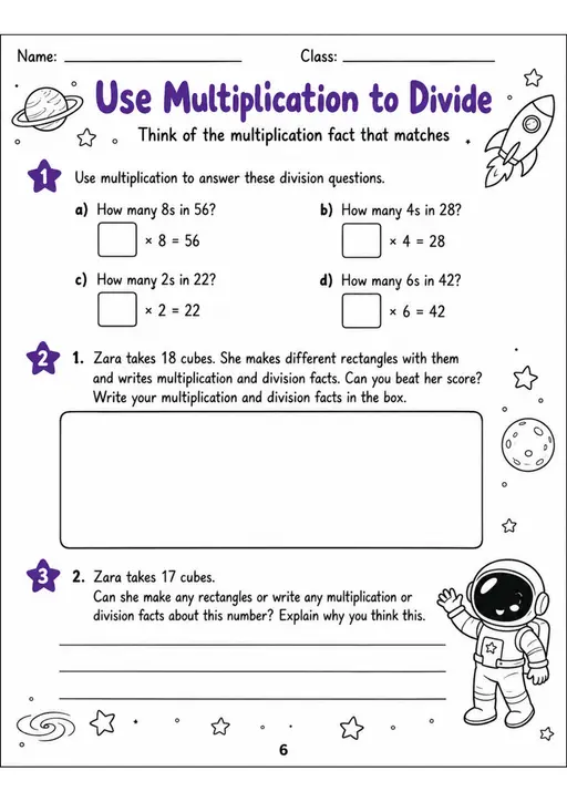 Use Multiplication to Divide - Grade 3 Math Worksheet