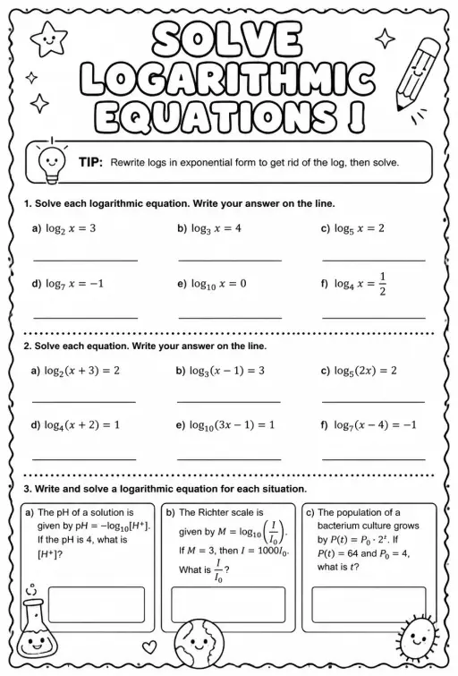 Solve logarithmic equations I