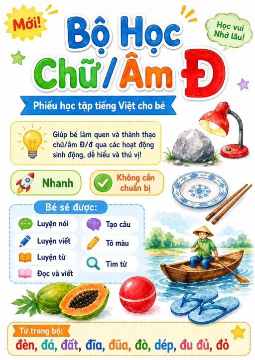 Vietnamese Letter D Stroke Phonics Worksheets Pack