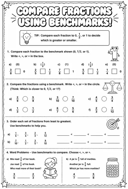 Compare fractions using benchmarks