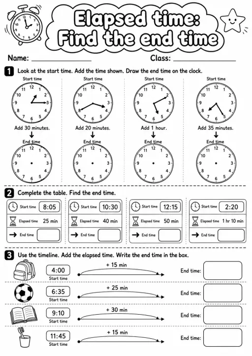 Grade 3 Elapsed Time Math Worksheet Pack