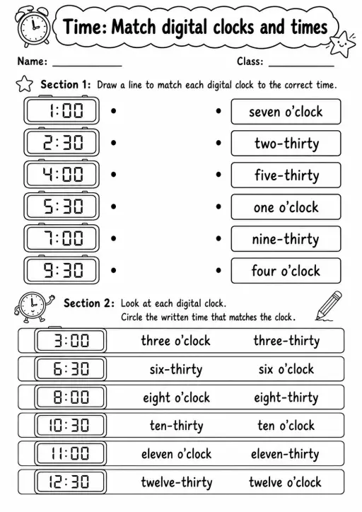 Grade 2 Time Math Worksheet Pack
