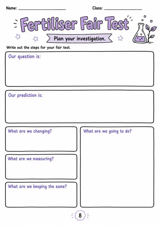 Fertiliser Fair Test - Grade 3 Science Worksheet