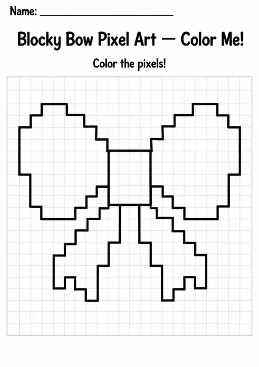 Blocky Bow Pixel Art Coloring Page