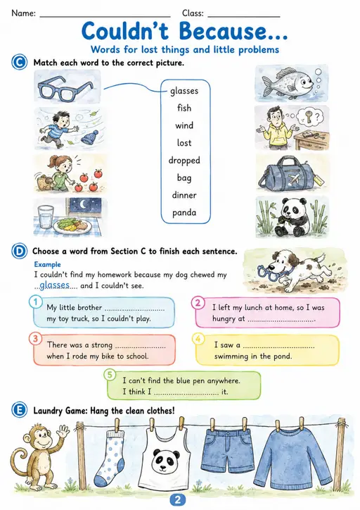Cambridge MOVERS - Couldn't Because... | Free Worksheet