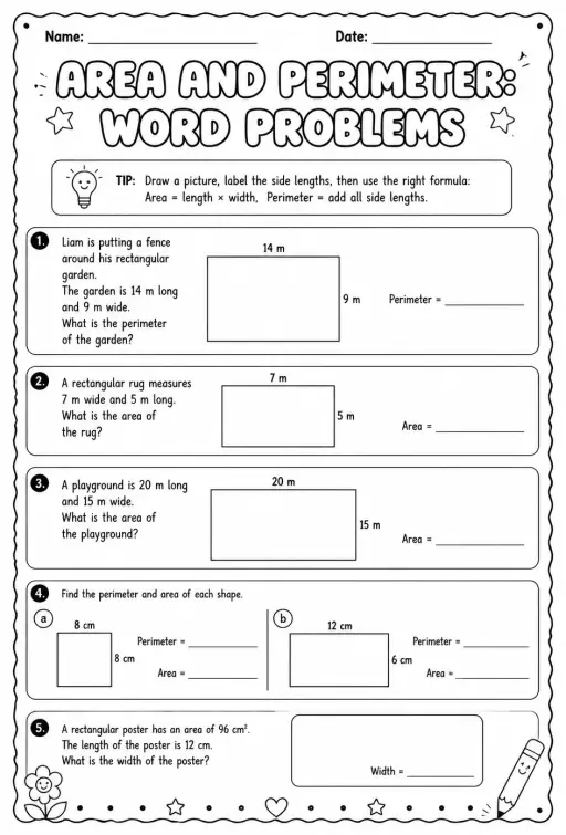 Area and perimeter: word problems