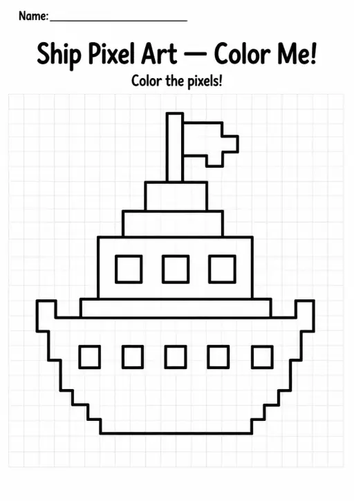 Ship Pixel Art Coloring Page