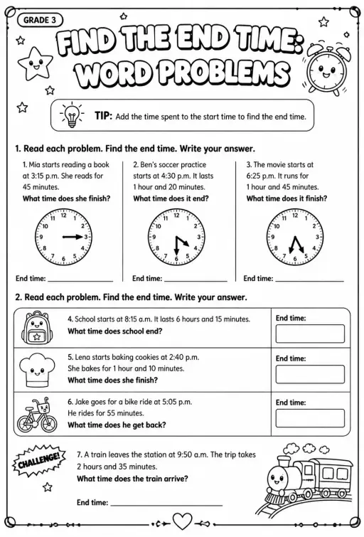 Find the end time: word problems