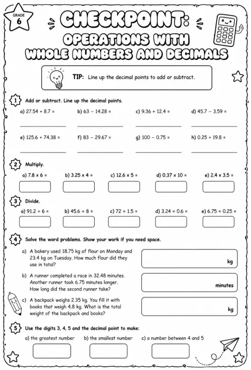 Checkpoint: Operations with whole numbers and decimals