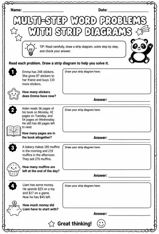 Multi-step word problems with strip diagrams