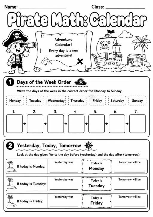 Pirate Math: Position and Direction Worksheet Pack