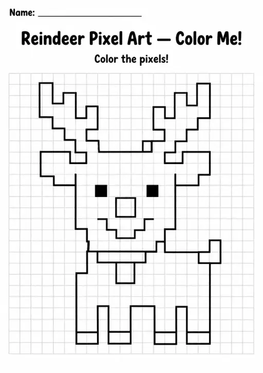 Reindeer Pixel Art Coloring Page
