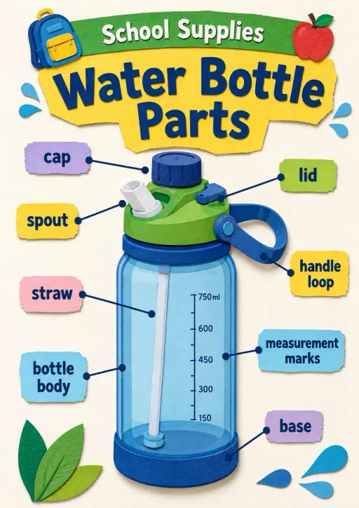 Water bottle parts School Supplies Infographic