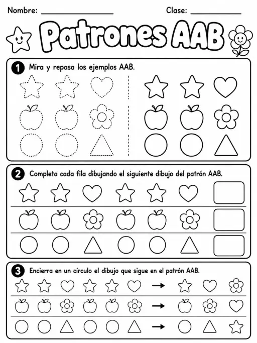 Kindergarten - patrones AAB - Paquete de fichas - Conjunto 2