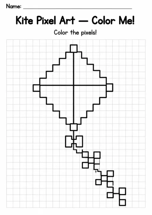 Kite Pixel Art Coloring Page