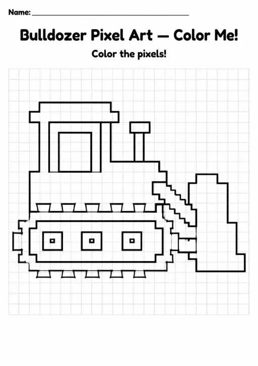 Bulldozer Pixel Art Coloring Page