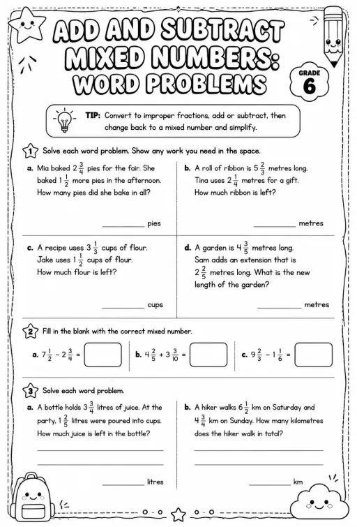 Add and subtract mixed numbers: word problems