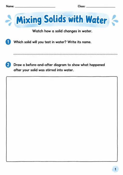 Mixing Solids with Water - Grade 3 Science Worksheet