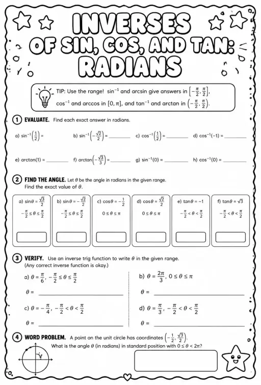 Inverses of sin, cos, and tan: radians