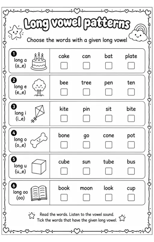 Choose the words with a given long vowel