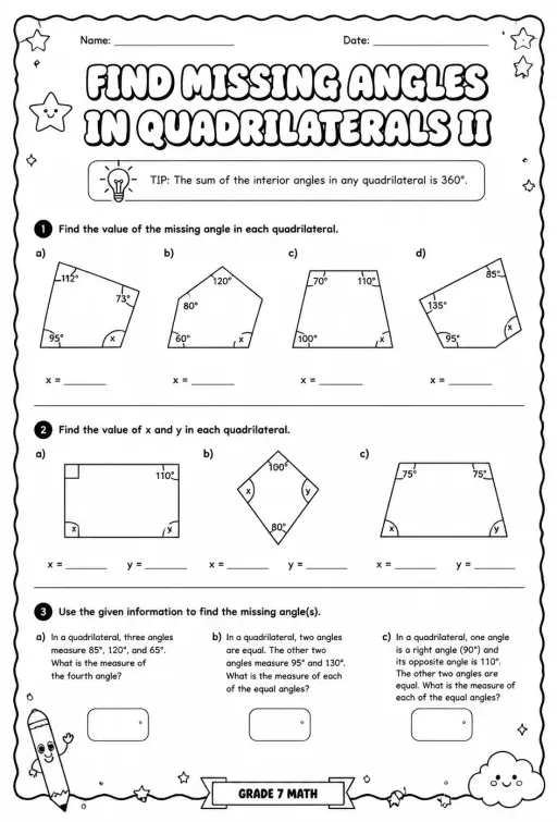 Find missing angles in quadrilaterals II