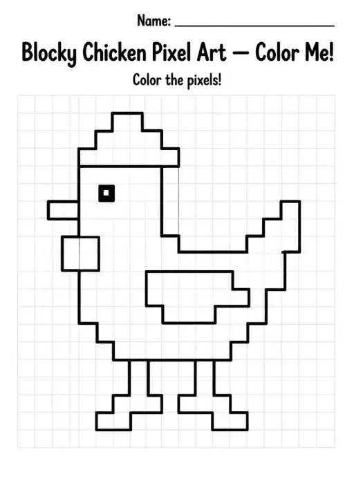 Blocky Chicken Pixel Art Coloring Page