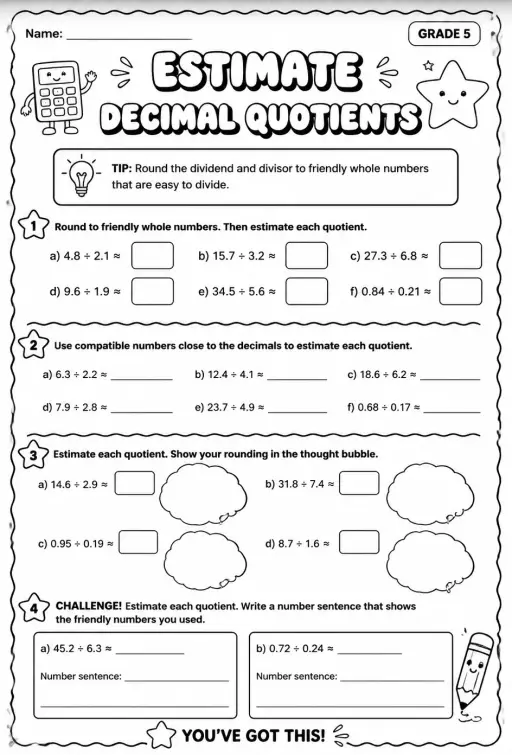 Estimate decimal quotients